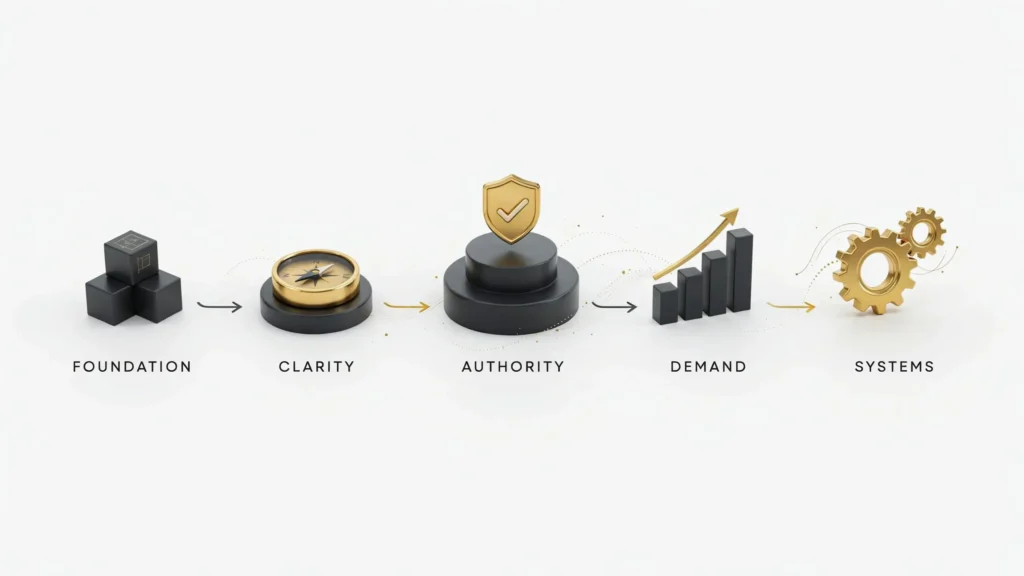 The Ishwave Growth Framework showing five connected stages of sustainable business growth.