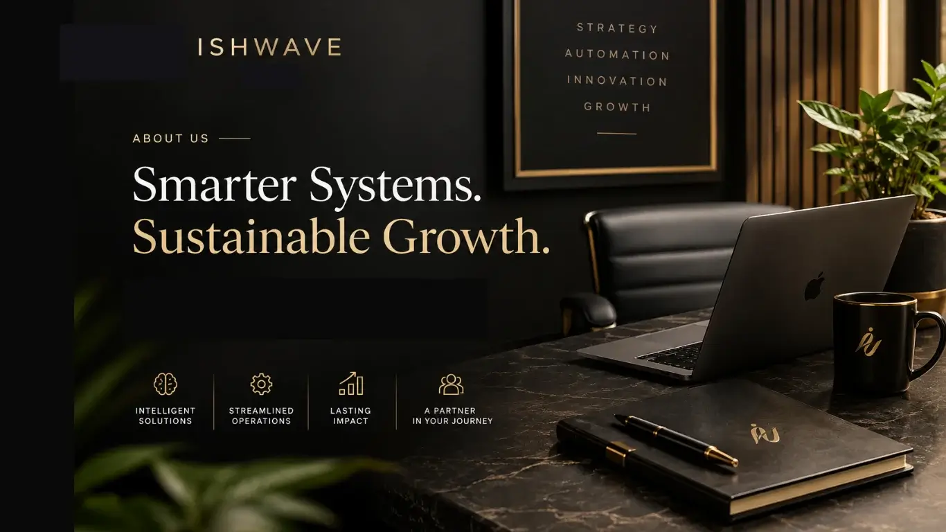 Premium charcoal and metallic gold graphic showing connected pathways representing clarity, expertise, trust and sustainable business growth.